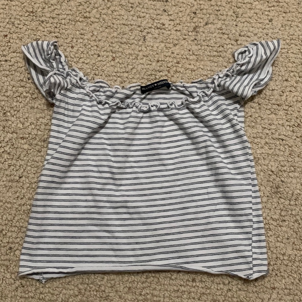 Striped off the shoulder ruffle crop top